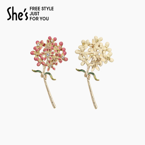 shes茜子清新滴油花簇胸针轻奢高档西装衬衫别针设计感胸花女配饰