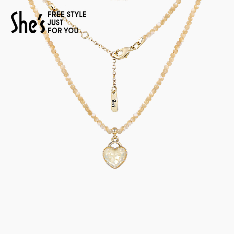shes茜子浪漫爱心贝壳珠项链