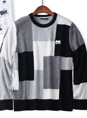 PL*RY撞色格子 羊毛混纺 厚 圆领长袖套头针织衫毛衣男POKWC8908P