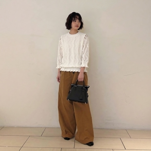 外贸原单c*st tout双层半透明蕾丝木耳边七分袖圆领套头针织衫女
