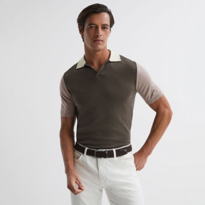 英国轻奢RS羊毛短袖翻领针织衫男