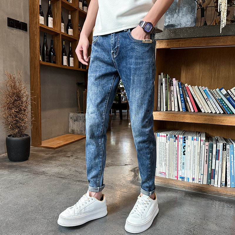 牛仔裤男款修身小脚复古百搭韩版休闲青年痞帅休闲裤子潮156P58,男装牛仔裤,星座1102