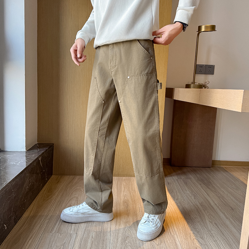 抖音双膝伐木工装裤休闲宽松直筒裤百搭水洗裤子男K1007P65，男装工装外套，星座1102