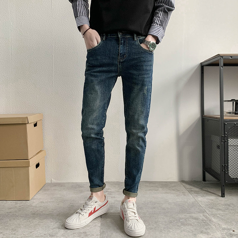 牛仔裤男2025新款秋季修身小脚九分潮流复古男士休闲长裤子135P55,男装牛仔裤,星座1102