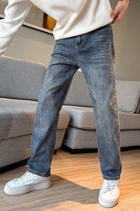加绒加厚秋冬美式弹力微宽松做旧蓝直筒牛仔裤男6606P55加绒P65,男装牛仔裤,星座1102
