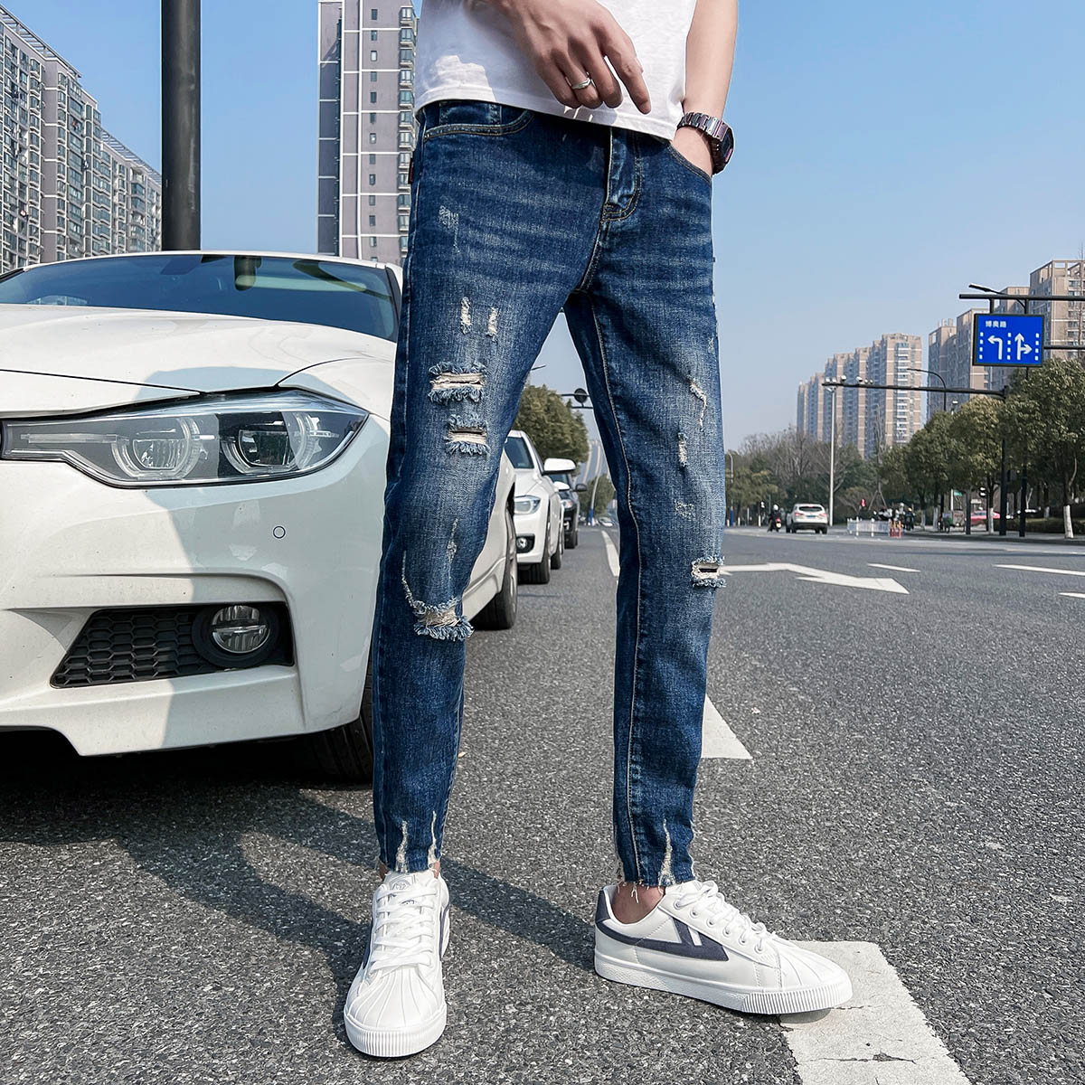 常年做 九分牛仔裤男潮流帅气修身小脚牛仔裤男装潮牌显瘦912P65图片