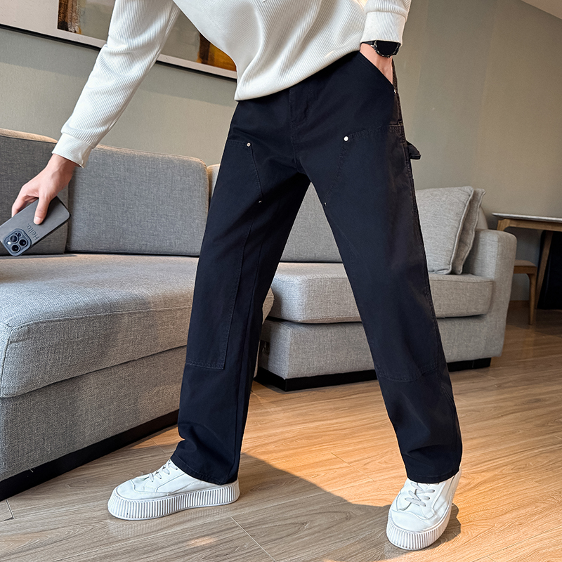 抖音双膝伐木工装裤休闲宽松直筒裤百搭水洗裤子男K1007P65，男装工装外套，星座1102