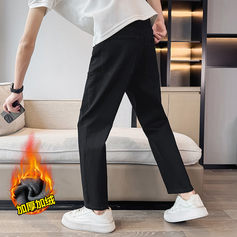 加绒加厚秋冬美式弹力微宽松做旧蓝直筒牛仔裤男98608P55加绒P65，男装牛仔裤，星座1102