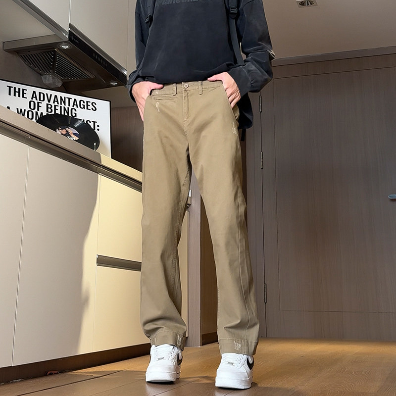 抖音美式做旧破坏直筒工装裤男伐木裤休闲裤K1006P6598,男装工装外套,星座1102
