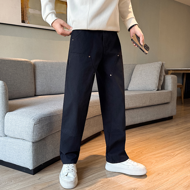 抖音双膝伐木工装裤休闲宽松直筒裤百搭水洗裤子男K1007P65，男装工装外套，星座1102