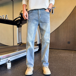 现货微宽松直筒窄版牛仔裤男高街vibe合体显瘦弹力休闲裤6601P55