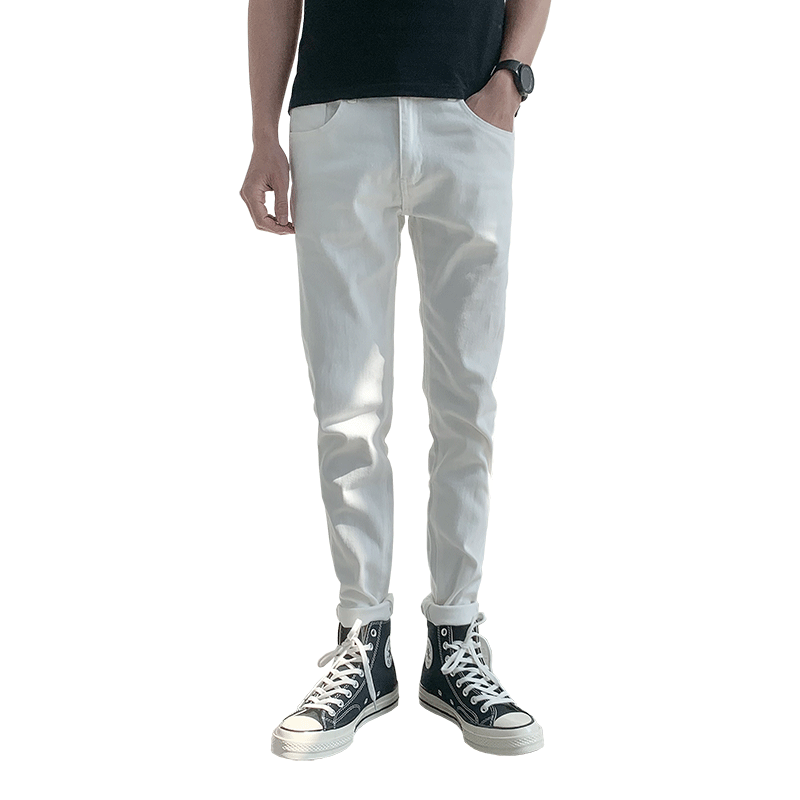 复古牛仔裤男潮牌直筒白色休闲痞帅弹力修身裤子2025新款157P58,男装牛仔裤,星座1102