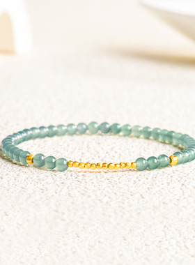 925纯银天然A货翡翠玉小金珠手串正品蓝水玉石圆珠手链女款高级