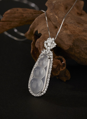 925纯银新中式玉髓四季豆福豆新款项链正品国潮时尚百搭锁骨链