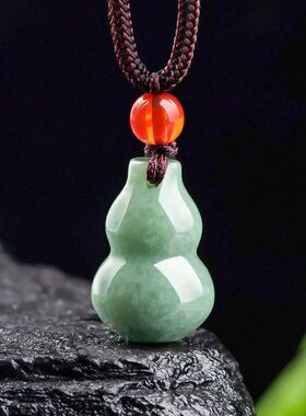 纯天然翡翠玉A货葫芦项链福禄正品豆绿玉石豆种挂件男女款新款潮