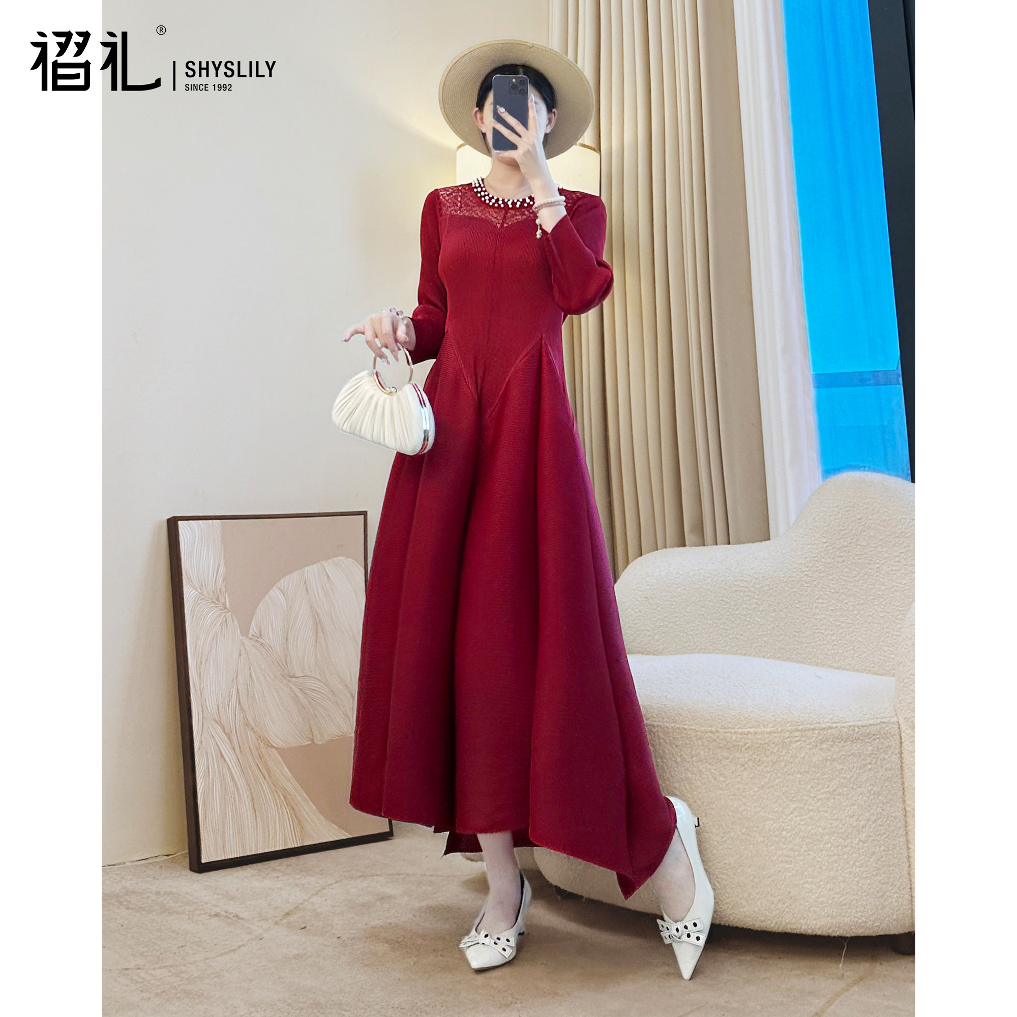 妈妈春装高端红色连衣裙新款高贵气质名媛长裙洋气婚宴装礼服裙子,女装/女士精品,连衣裙,淘宝优惠券,粉丝福利购,淘宝优惠卷