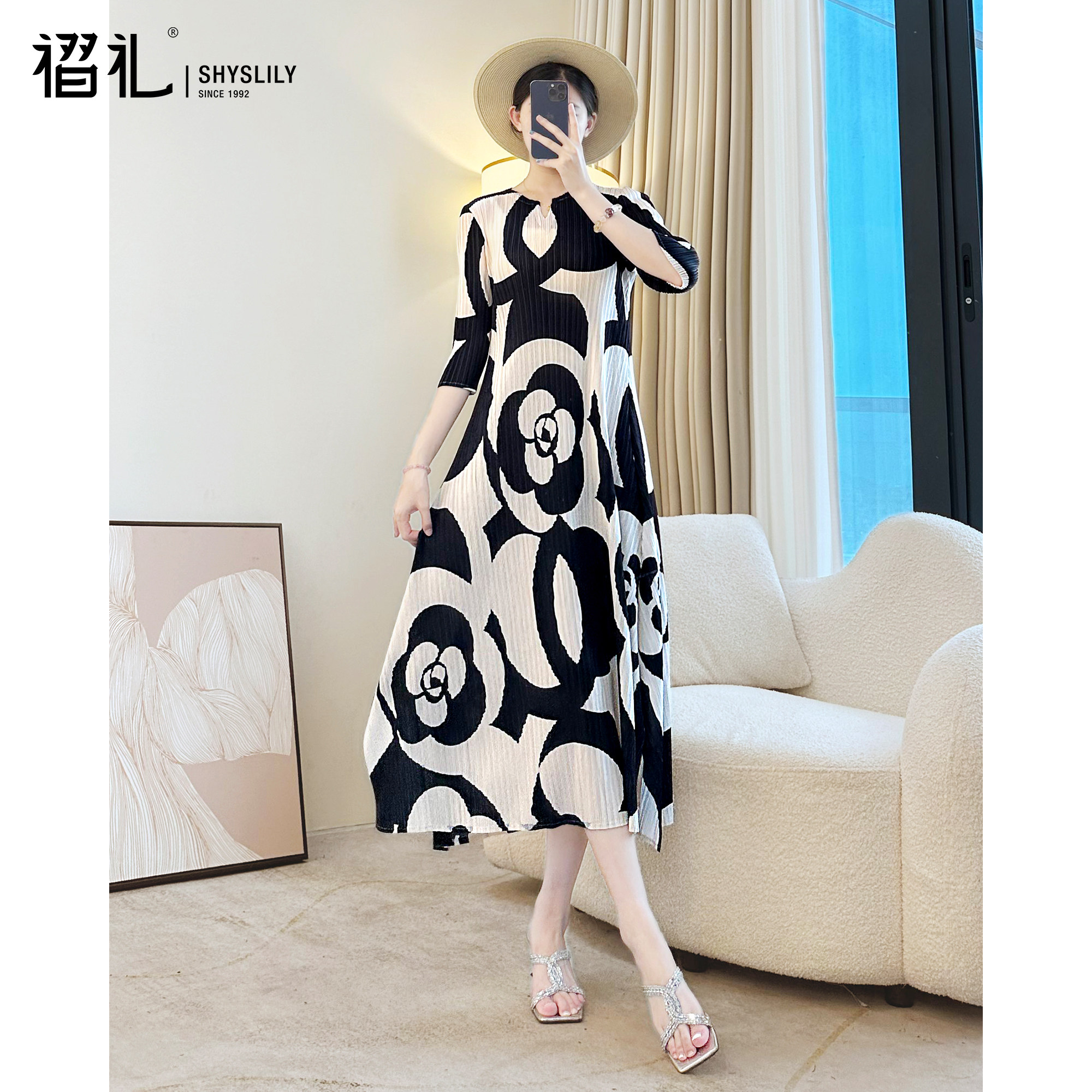 高级感褶皱连衣裙女春季三亚海边度假沙滩裙时尚气质印花三宅长裙,女装/女士精品,连衣裙,淘宝优惠券,粉丝福利购,淘宝优惠卷