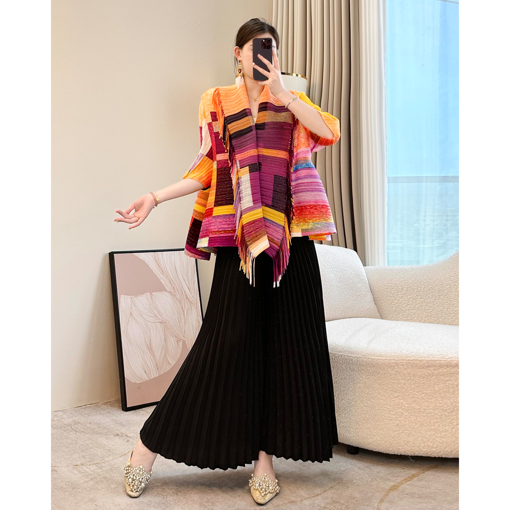 三宅褶皱短外套春秋季新款上衣女