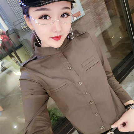 姿辛衬衫女长袖春秋季新款弹力棉韩版打底衫修身薄款衬衣欧洲站潮