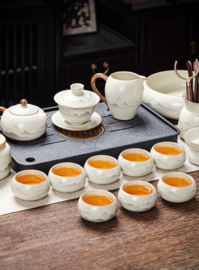 高档黄汝窑开片盖碗茶壶茶杯套装