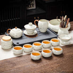 高档汝窑功夫茶具套装家用陶瓷开片盖碗茶壶茶杯整套网红客厅茶道