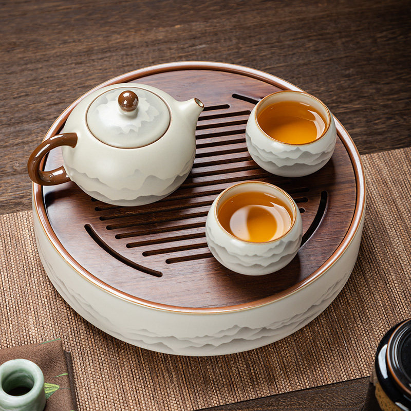 现代简约茶盘家用茶海沥水托盘陶瓷茶具圆形储水干泡小型茶台轻奢