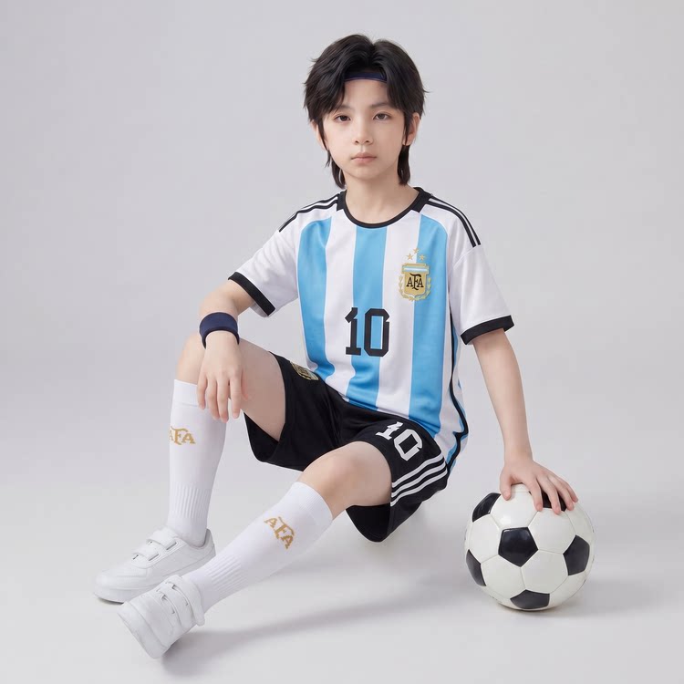 阿根廷男童夏装短袖套装新款中大童运动速干夏款球服夏季