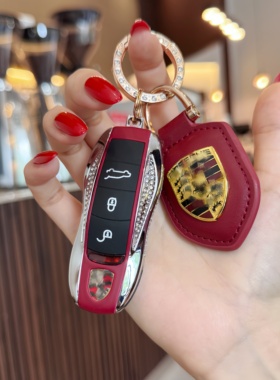 专用于 保时捷卡宴钥匙壳718Macan911帕拉梅拉Taycan女金属镶钻壳