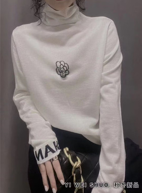 衣唯硕86073秋冬新款山茶花袖口字母高领薄款长袖针织衫打底衫女