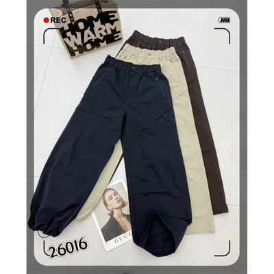 鑫娅丽贝卡2026春季新款26016高腰弹力脚口抽绳工装裤阔腿裤长裤