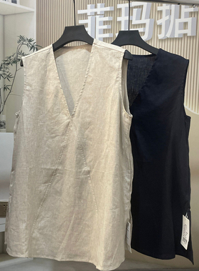 单弦25031夏季新款时尚V领侧开叉无袖衬衫女宽松显瘦休闲上衣潮