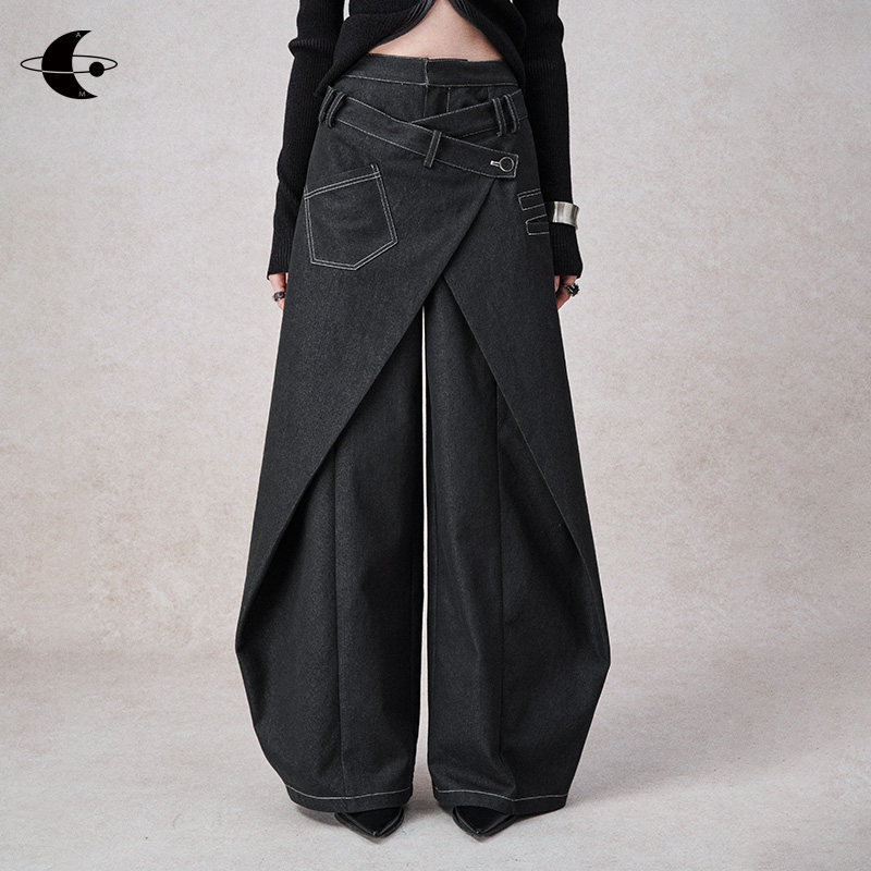 【明星同款】创世纪元 设计感假两件宽松阔腿弯刀牛仔裤,女装/女士精品,牛仔裤,淘宝优惠券,粉丝福利购,淘宝优惠卷