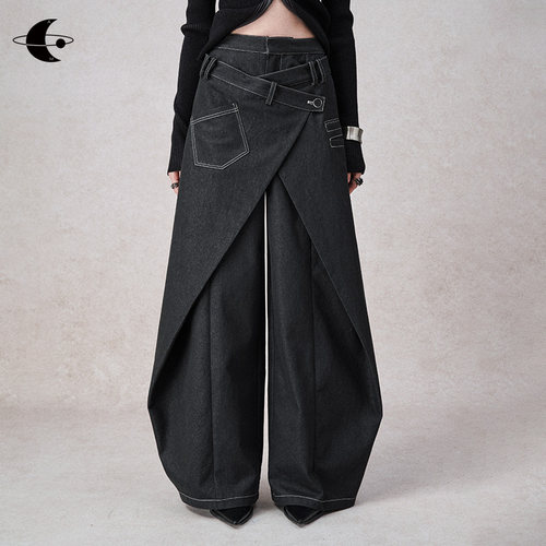 2026假两件解构设计休闲牛仔裤女