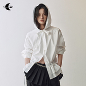 创世纪元 莹白织章 早秋穿搭系带收束廓形连帽上衣女