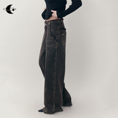 女宽松直筒牛仔长裤 原创复古废墟烫金牛仔裤 子 创世纪元 8折回馈