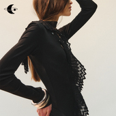 创世纪元 连衣裙女冬 开衩长袖 夜渡轻舟 2026可拆卸蕾丝织片修身