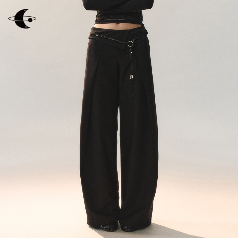 创世纪元【折痕建筑】早春裤子女2026年翻边边设计宽松直筒休闲裤