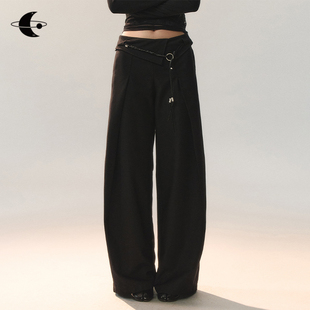 子女2026年翻边边设计宽松直筒休闲裤 早春裤 折痕建筑 创世纪元