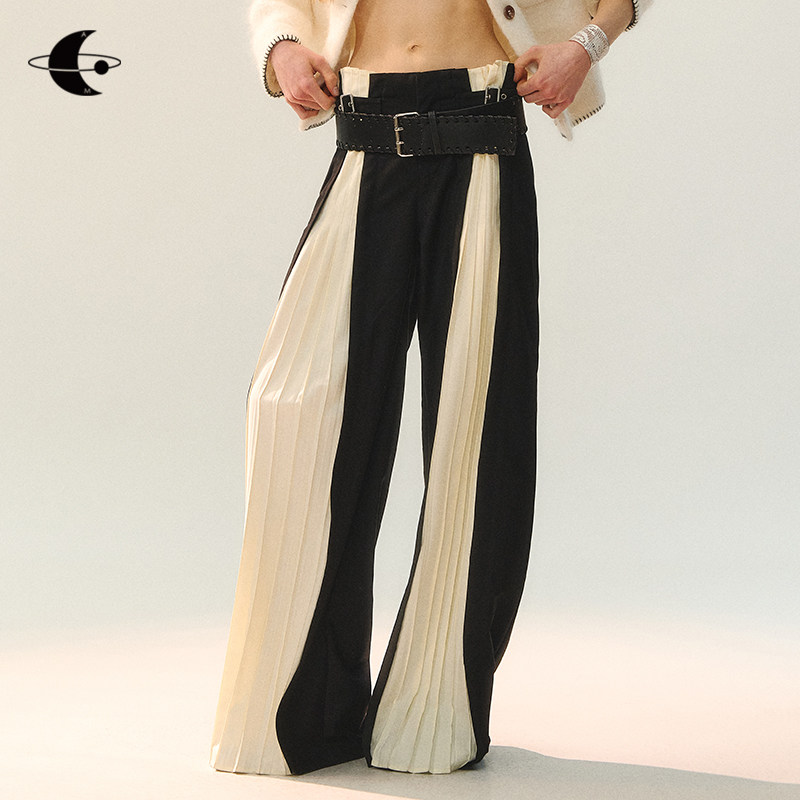 创世纪元【素黑褶章 】裤子女冬季撞色拼接设计感宽松褶裥休闲裤,女装/女士精品,休闲裤,淘宝优惠券,粉丝福利购,淘宝优惠卷