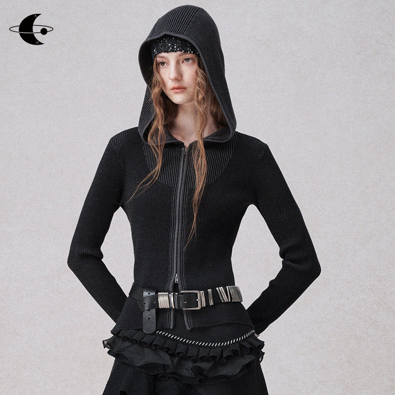 创世纪元【光影匿行】连帽假两件针织衫上衣女秋修身显瘦开衫外套,女装/女士精品,毛针织衫,淘宝优惠券,粉丝福利购,淘宝优惠卷