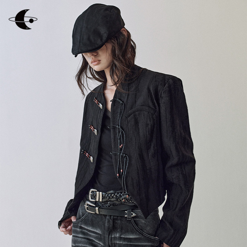 创世纪元【织间竹语】盘扣新中式提花肌理短西装外套女2025新款,女装/女士精品,短外套,淘宝优惠券,粉丝福利购,淘宝优惠卷