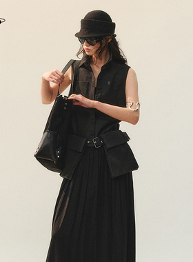 创世纪元【墨调衬韵】2026可调节日字扣腰带方包衬衫黑色连衣裙子
