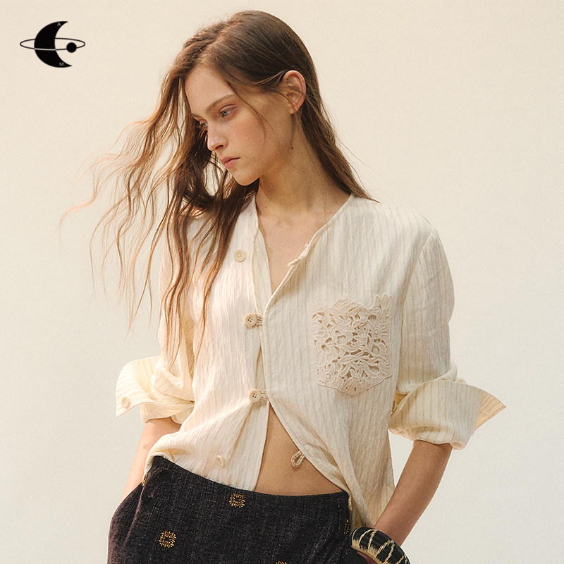 1/30 10:00创世纪元【月笼素纹】刺绣贴袋 斜门襟亚麻衬衫,女装/女士精品,衬衫,淘宝优惠券,粉丝福利购,淘宝优惠卷