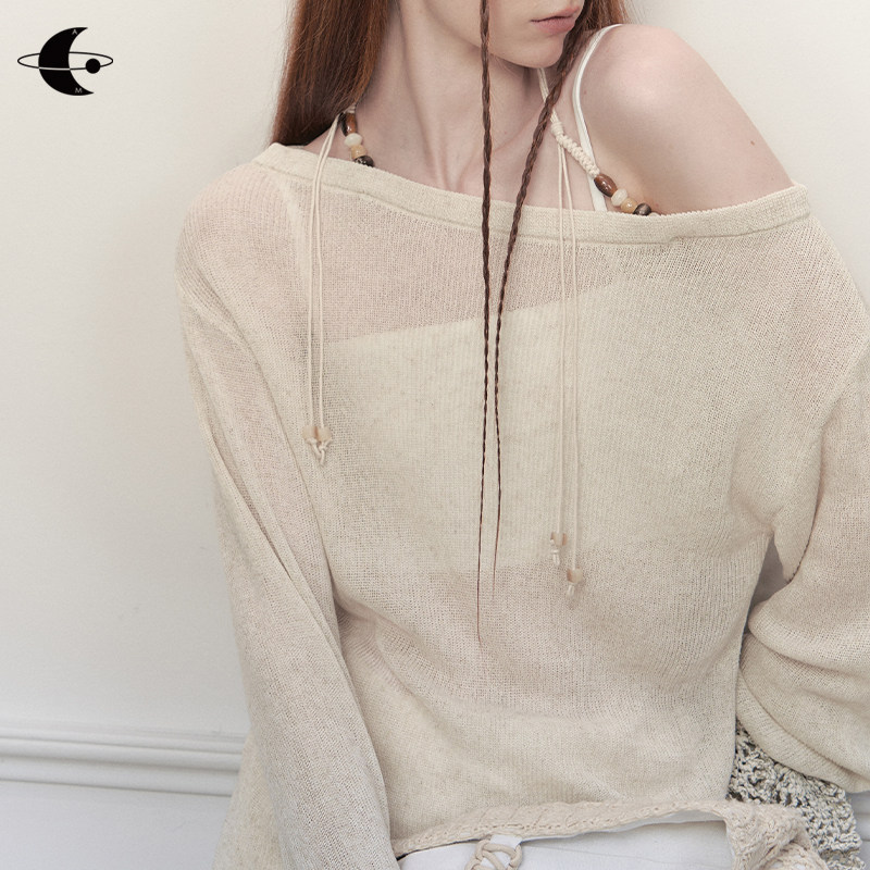 创世纪元【风絮定律】手工编织一字肩上衣松弛感针织防晒罩衫女秋 - AnnoMundi创世纪元出品