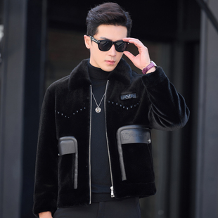 厚 皮毛一体整貂皮外套男修身 高端水貂绒皮草大衣真皮皮衣男士 短款