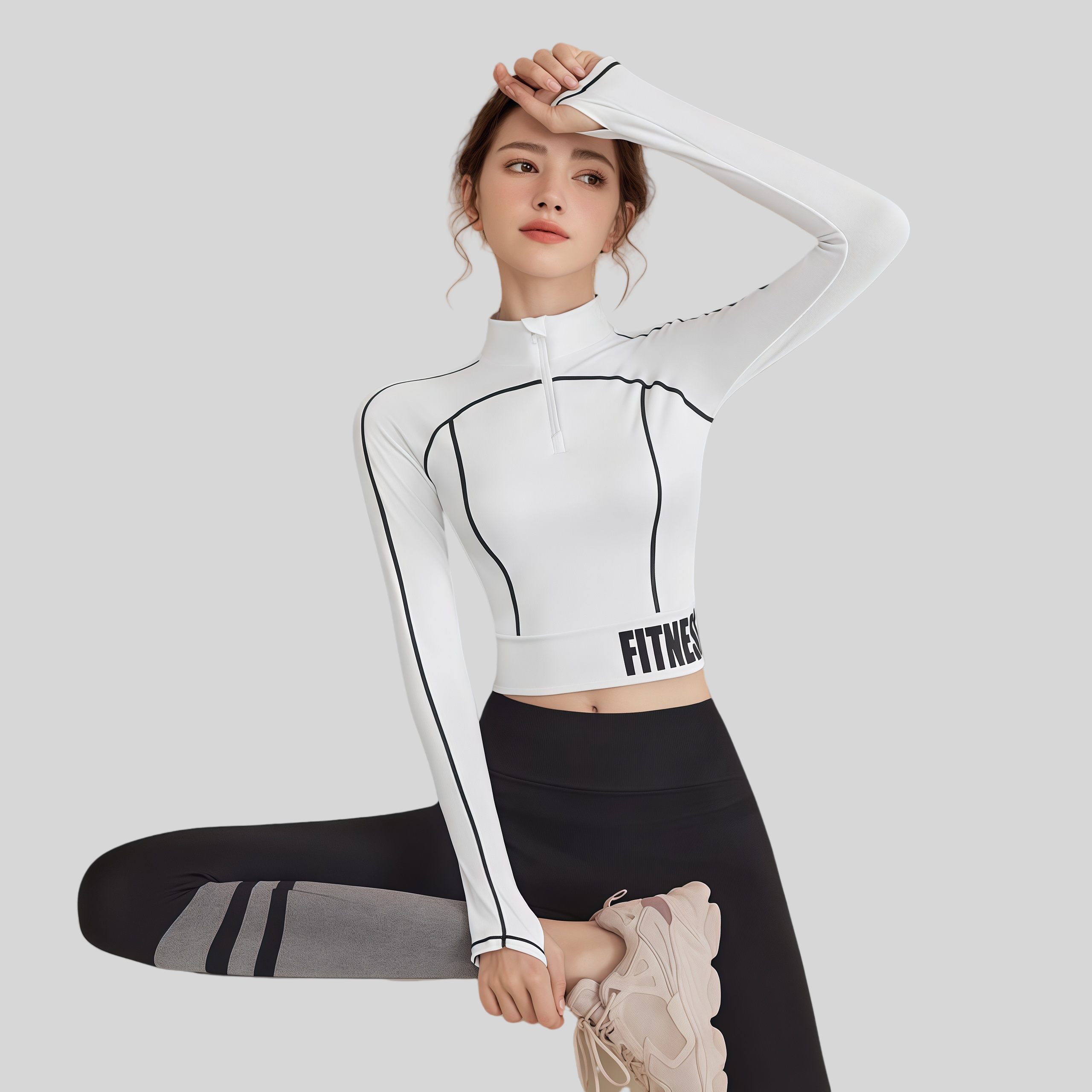 AIo瑜伽服女2025新款跑步运动套装健身上衣长袖专业普拉提训练服