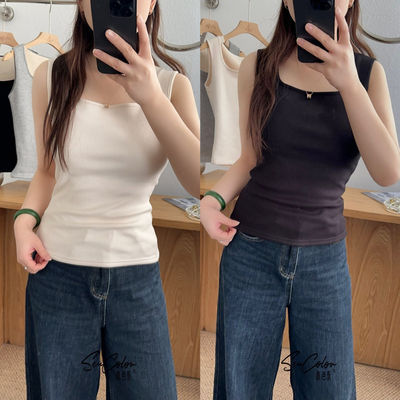 黛美芮保暖背心加绒方领加厚修身