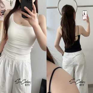 打底背心女2608 黛美芮方领细吊带莫代尔一体杯后背一根带美背修身