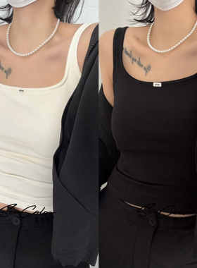 黛美芮新款方领基础版字母小标固定杯聚拢高弹修身打底背心88529