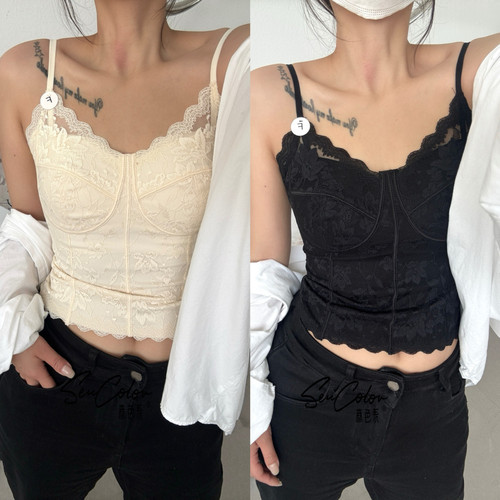 黛美芮性感蕾丝抹胸一体杯背心女
